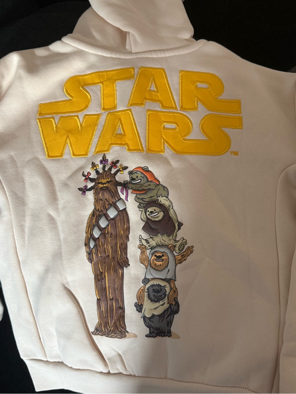 Disney Kids White Hoodie with Yellow STAR WARS Logo and Ewok Size 7/8